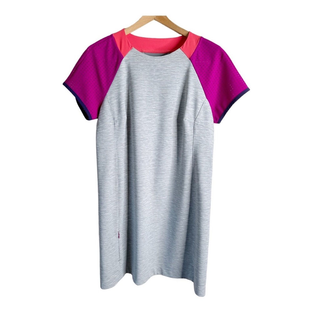 Title Nine Unconventional Dress Size Large Mesh Short Sleeves Gray Magenta